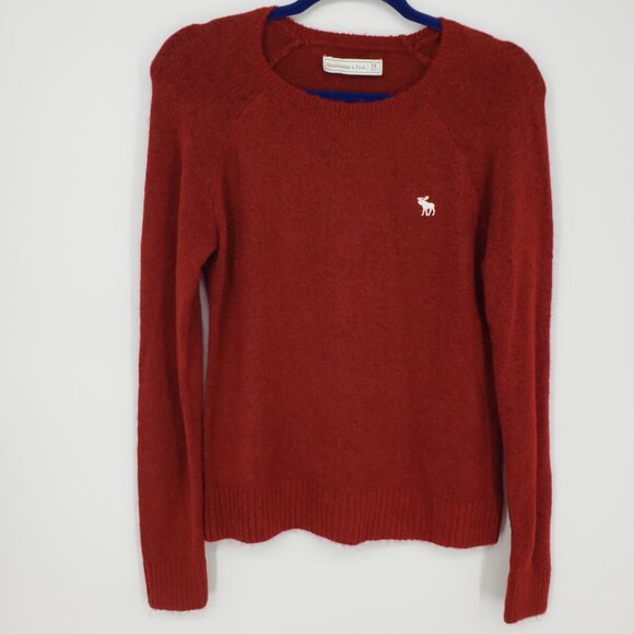 Abercrombie & Fitch Moose Logo Sweater M Pullover Crew Neck Marled Red - Picture 1 of 8